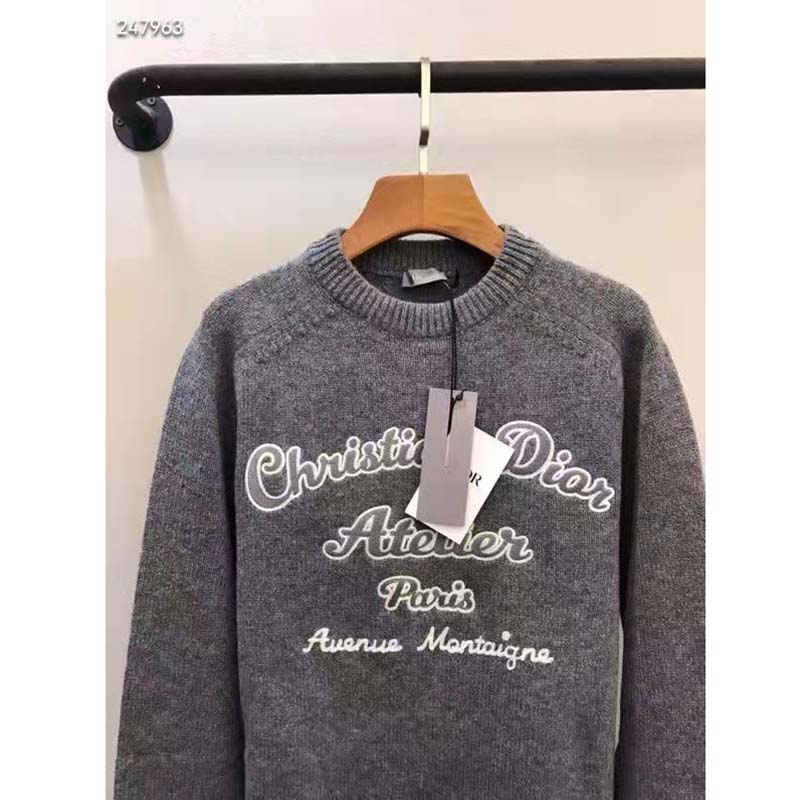 Dior CD Women Christian Dior Atelier Sweater Gray Wool Jersey