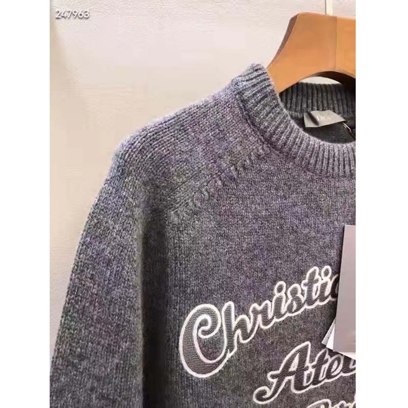 Dior CD Women Christian Dior Atelier Sweater Gray Wool Jersey