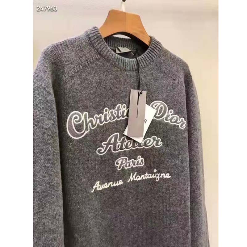 Dior CD Women Christian Dior Atelier Sweater Gray Wool Jersey