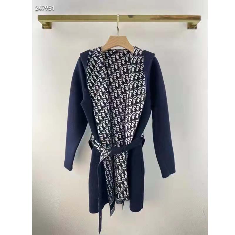 Dior CD Women Coat Navy Blue Double-Sided Wool Silk