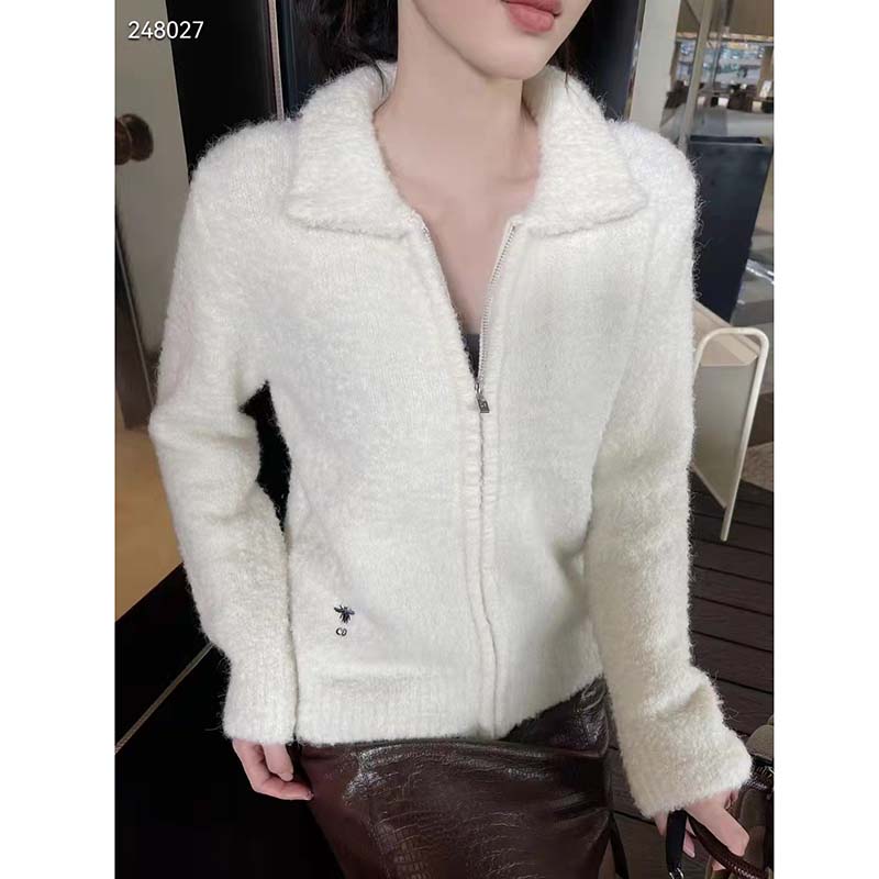 Dior Women Bee Fleece Blouson Ecru Technical Wool Cashmere Knit