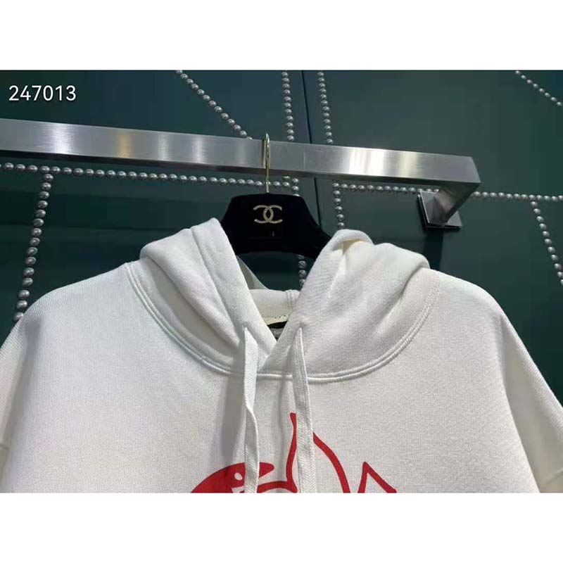 Gucci GG Men Strawberry Gucci Cotton Sweatshirt Fixed Hood Oversize Fit