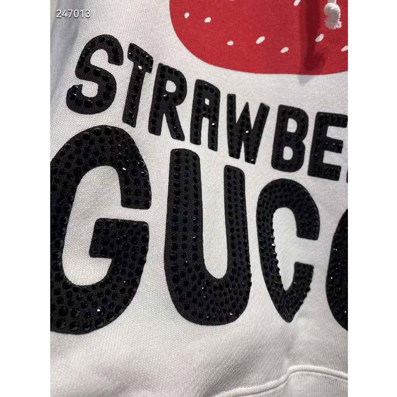 Gucci GG Men Strawberry Gucci Cotton Sweatshirt Fixed Hood Oversize Fit