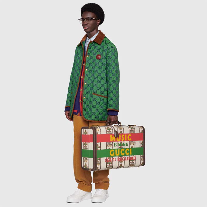 Gucci Men Gucci 100 Quilted GG Jacket Green Blue Quilted GG Canvas