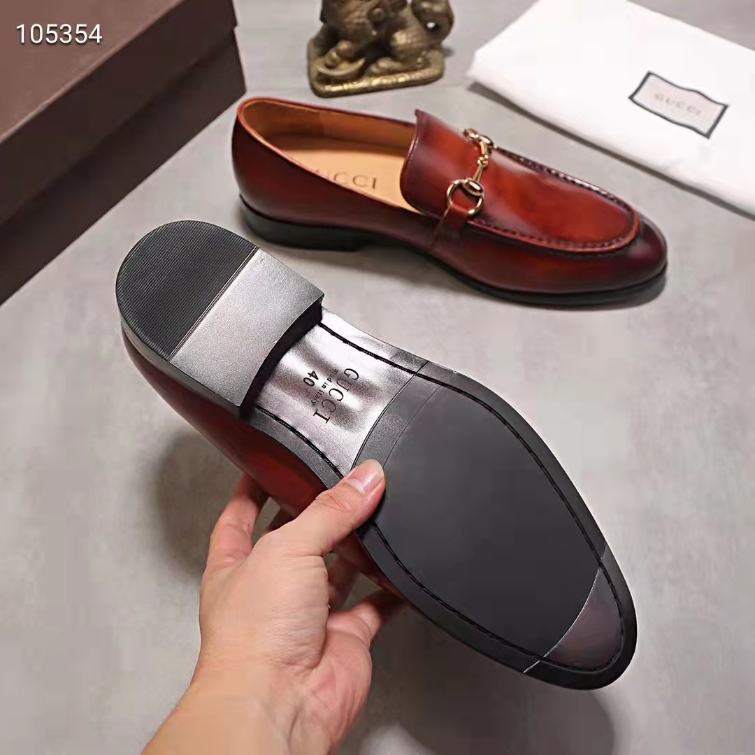 Gucci GG Men Jordaan Leather Loafer Dark Brown Leather Horsebit Blake Construction