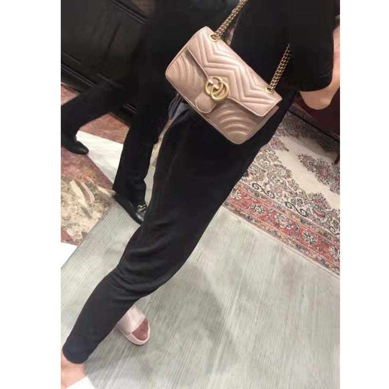 Gucci GG Women GG Marmont Small Matelassé Shoulder Bag Pink Double G