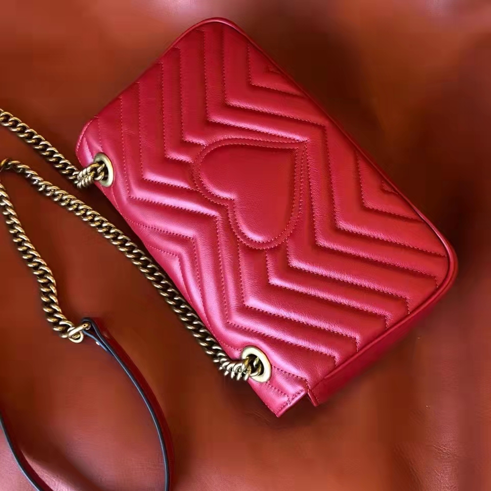 Gucci GG Women GG Marmont Small Matelassé Shoulder Bag Red Double G