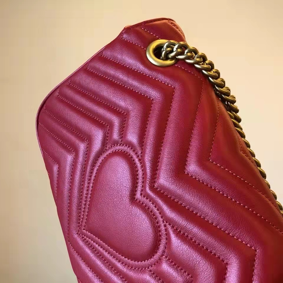 Gucci GG Women GG Marmont Small Matelassé Shoulder Bag Red Double G