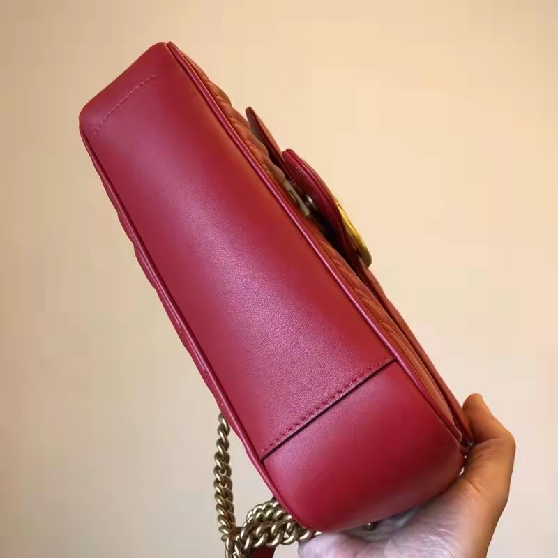 Gucci GG Women GG Marmont Small Matelassé Shoulder Bag Red Double G