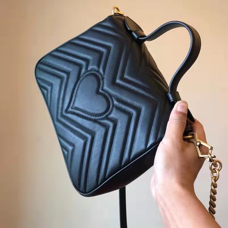 Gucci GG Women GG Marmont Small Top Handle Bag Black Double G
