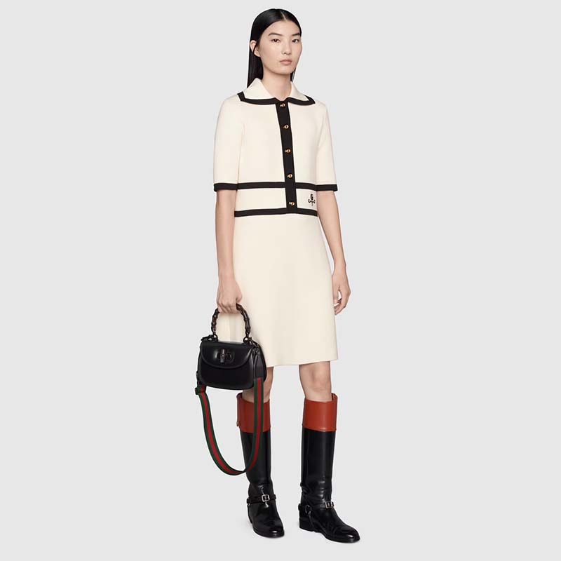 Gucci GG Women Small Top Handle Bag with Bamboo Black Leather