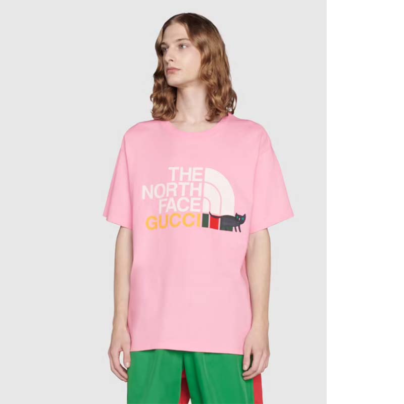Gucci Men The North Face x Gucci T-Shirt Pink Cotton Jersey Oversize Fit Crewneck