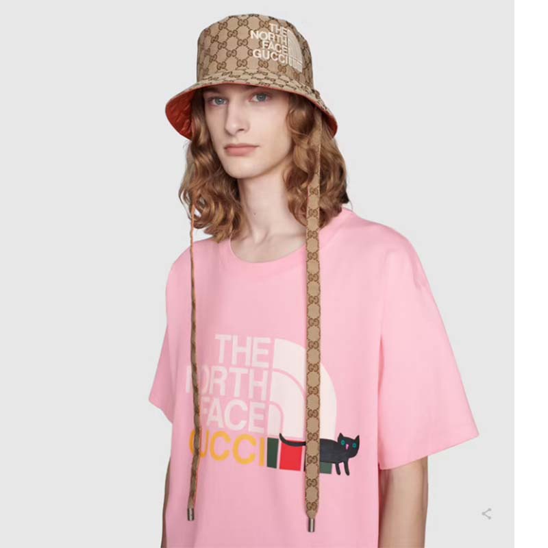 Gucci Men The North Face x Gucci T-Shirt Pink Cotton Jersey Oversize Fit Crewneck