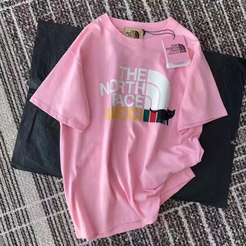 Gucci Men The North Face x Gucci T-Shirt Pink Cotton Jersey Oversize Fit Crewneck