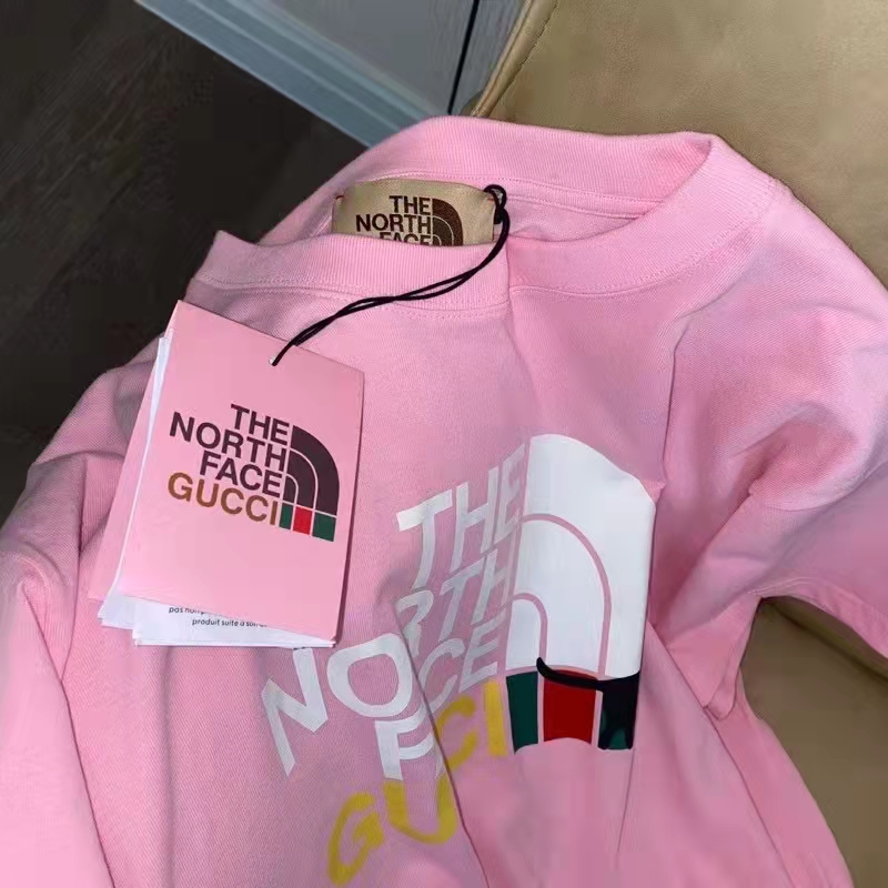 Gucci Men The North Face x Gucci T-Shirt Pink Cotton Jersey Oversize Fit Crewneck