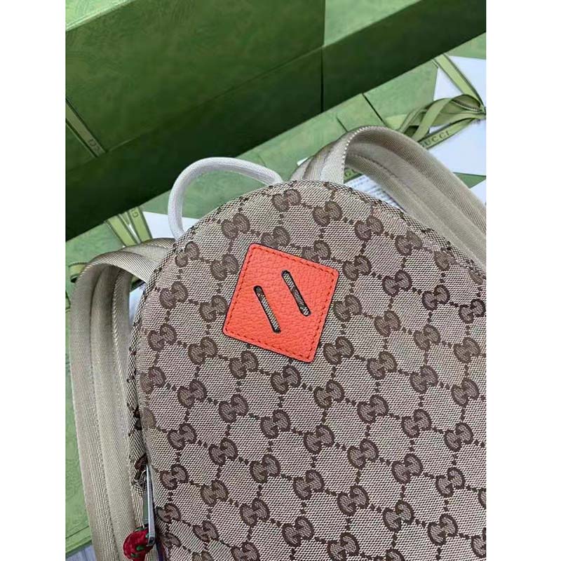 Gucci Unisex The North Face x Gucci Backpack Beige Original GG Canvas Orange Leather