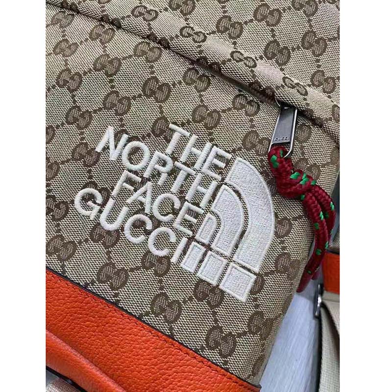 Gucci Unisex The North Face x Gucci Backpack Beige Original GG Canvas Orange Leather