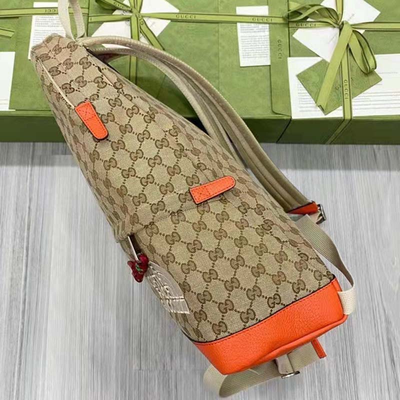 Gucci Unisex The North Face x Gucci Backpack Beige Original GG Canvas Orange Leather