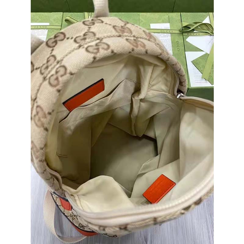 Gucci Unisex The North Face x Gucci Backpack Beige Original GG Canvas Orange Leather