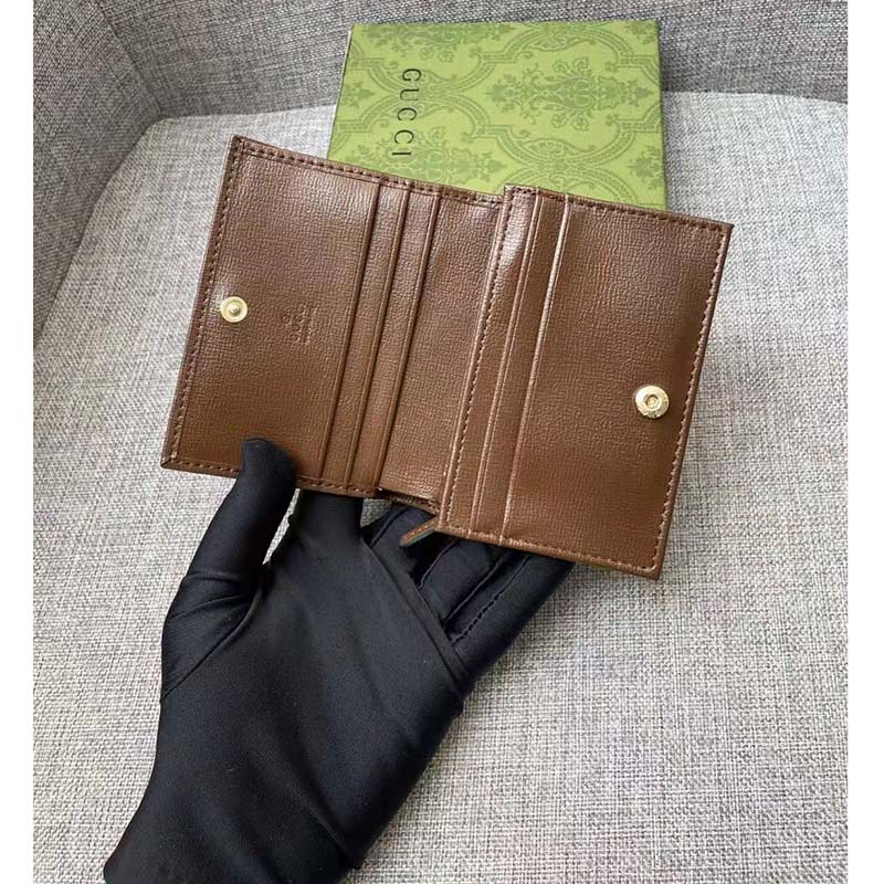 Gucci Men Horsebit 1955 Card Case Wallet Beige Ebony GG Supreme Canvas