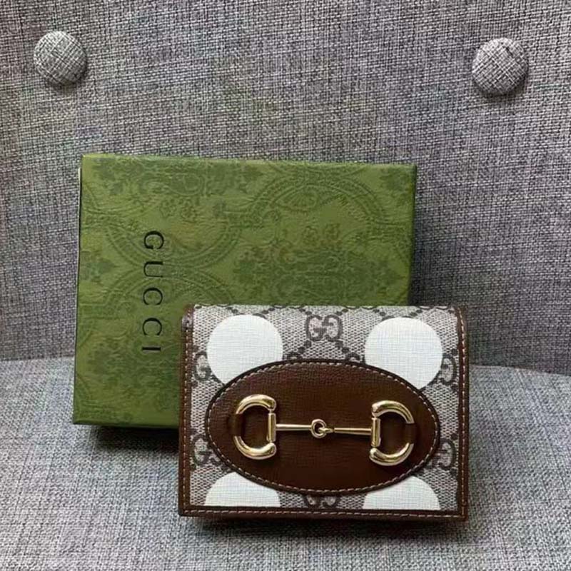 Gucci Men Horsebit 1955 Card Case Wallet Beige Ebony GG Supreme Canvas