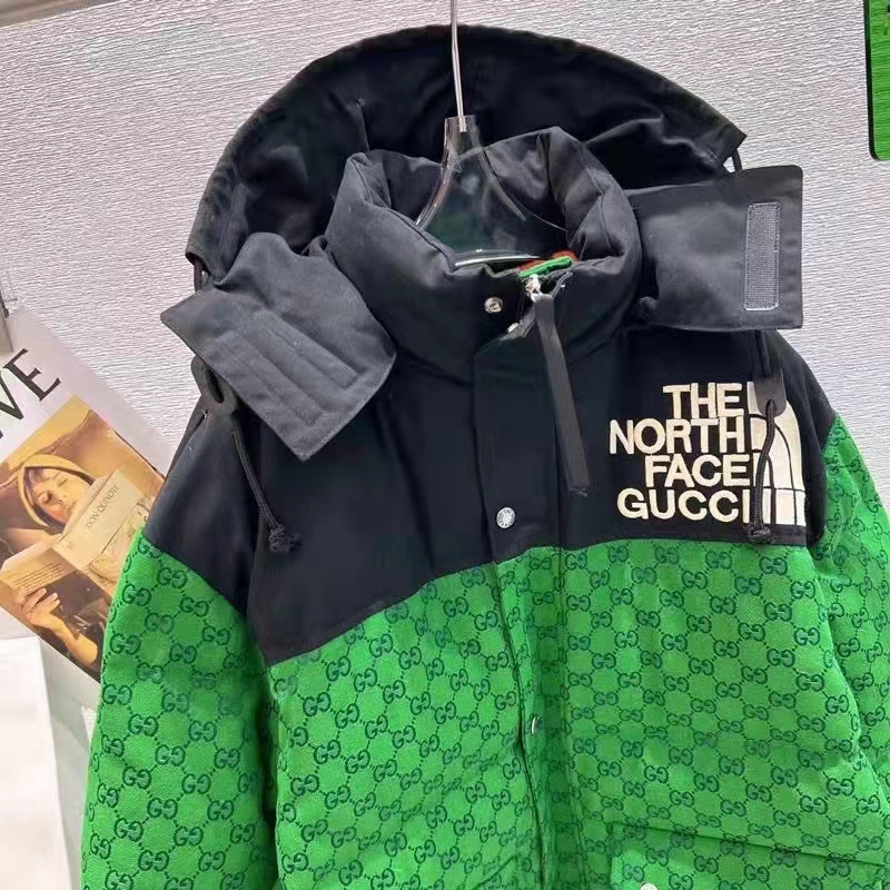 Gucci Men The North Face x Gucci Padded Jacket Green Ebony GG Canvas