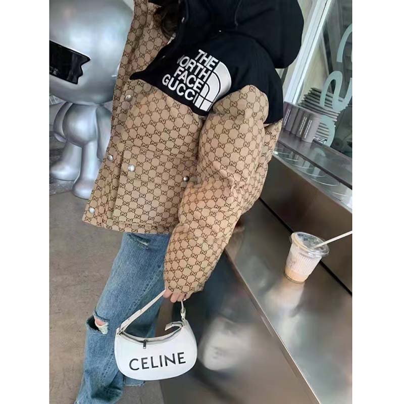 Gucci Women The North Face x Gucci Padded Jacket Beige Ebony GG Canvas