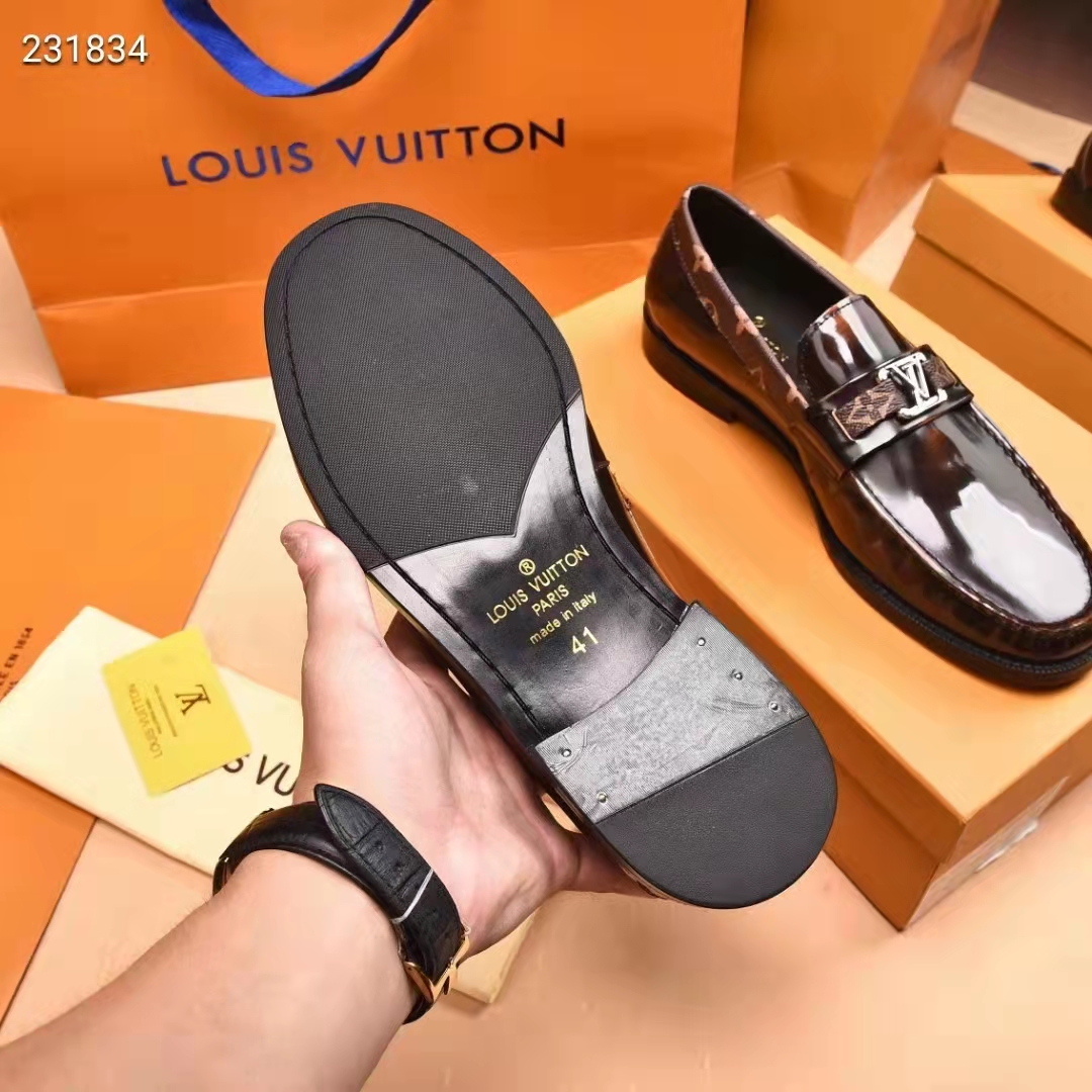 Louis Vuitton LV Men Major Loafer Ebene Glazed Calf Leather Monogram Canvas