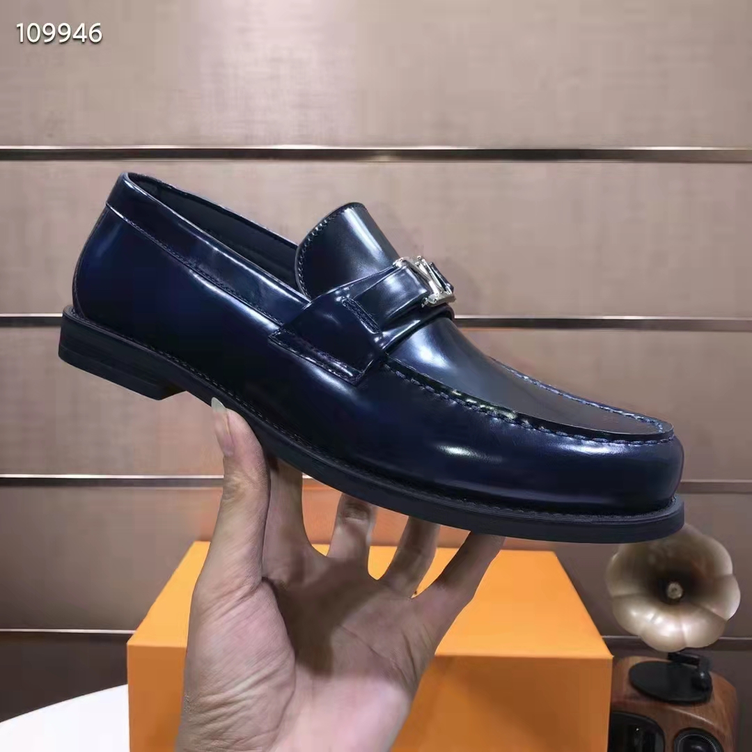 Louis Vuitton LV Men Major Loafer Navy Blue Glazed Calf Monogram Canvas
