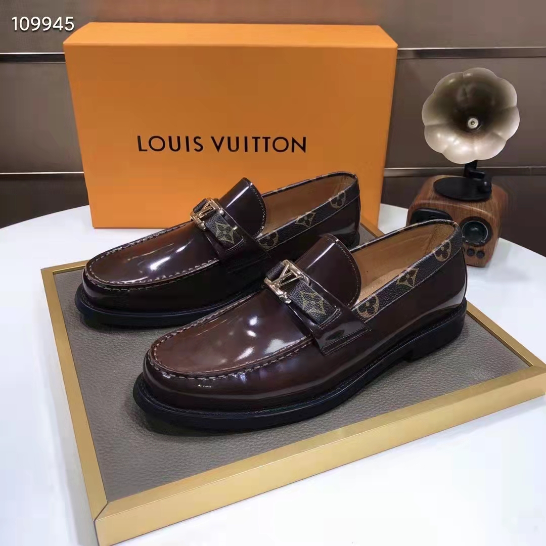 Louis Vuitton LV Men Major Loafer Ebene Glazed Calf Monogram Canvas
