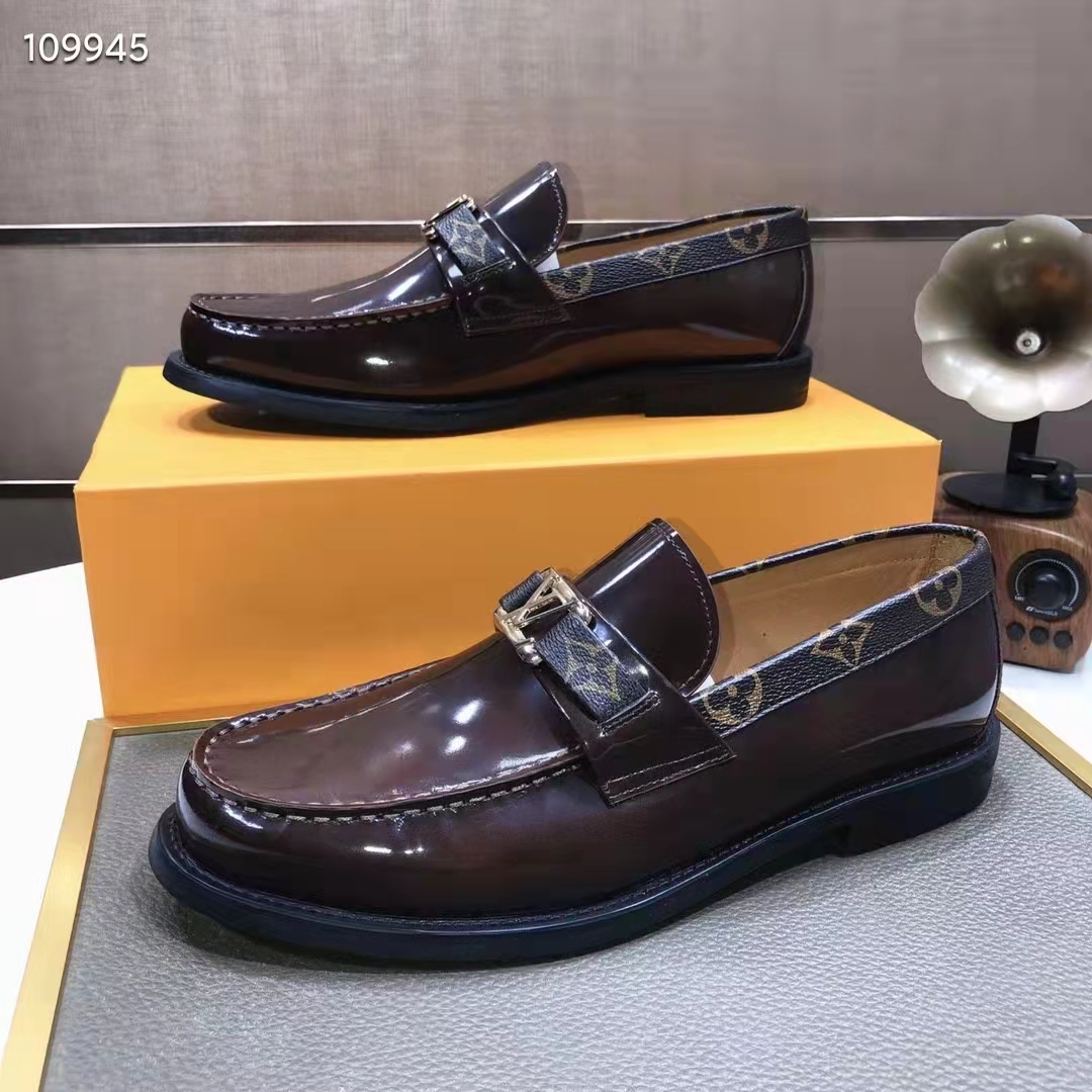 Louis Vuitton LV Men Major Loafer Ebene Glazed Calf Monogram Canvas