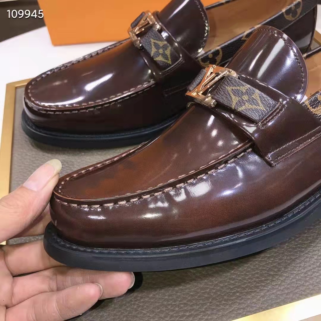 Louis Vuitton LV Men Major Loafer Ebene Glazed Calf Monogram Canvas