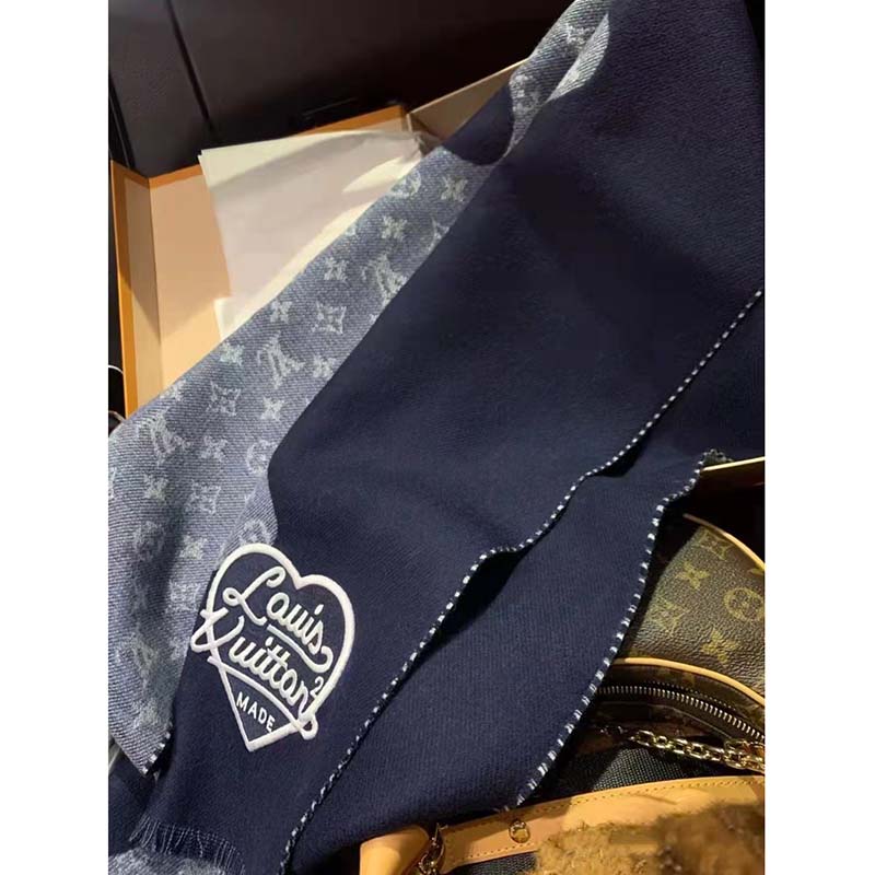 Louis Vuitton Unisex Monogram Drip Scarf Blue 100% Wool Allover Monogram