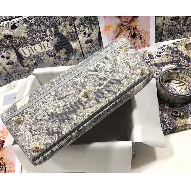 Dior Unisex Small Dior Book Tote Grey Toile De Jouy Embroidery