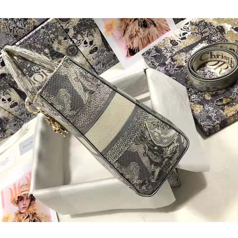 Dior Unisex Small Dior Book Tote Grey Toile De Jouy Embroidery