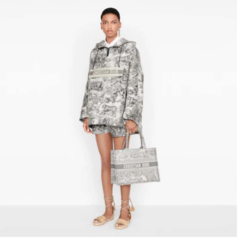 Dior Unisex Small Dior Book Tote Grey Toile De Jouy Embroidery