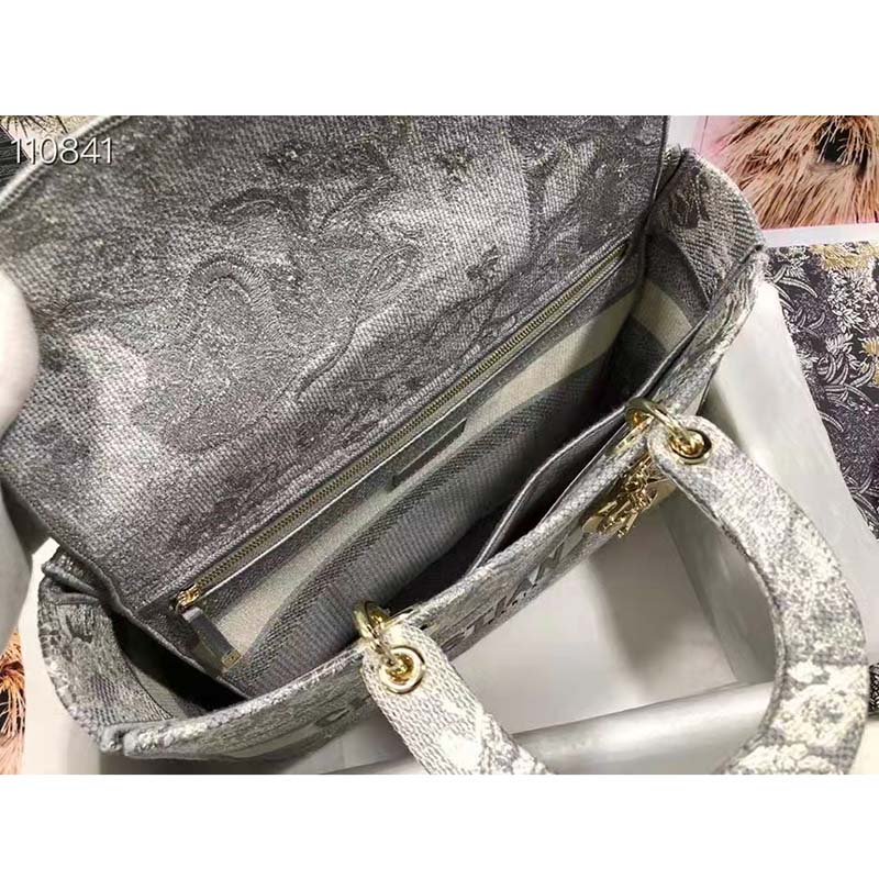 Dior Unisex Small Dior Book Tote Grey Toile De Jouy Embroidery
