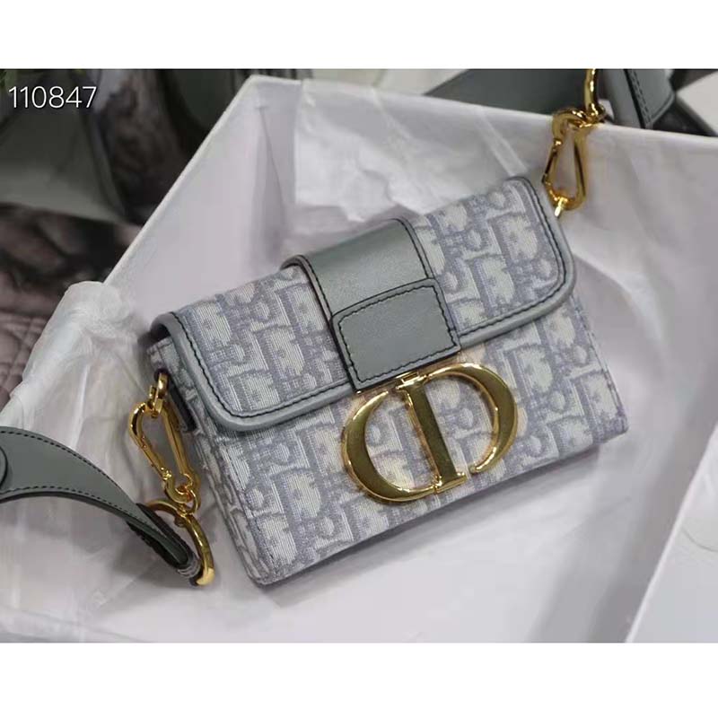 Dior Women 30 Montaigne Box Bag Gray Dior Oblique Jacquard