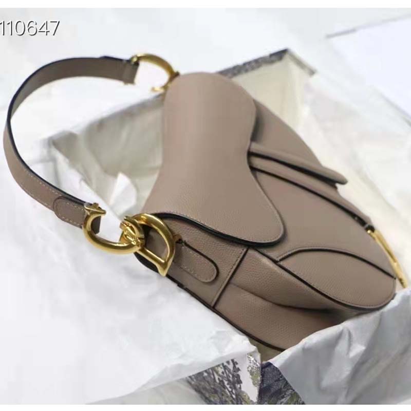 Dior Women Saddle Bag Warm Taupe Grained Calfskin