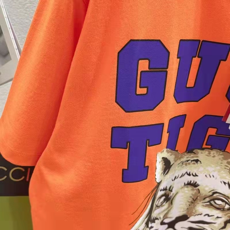 Gucci GG Men Gucci Tiger Cotton T-Shirt Orange Jersey Crewneck