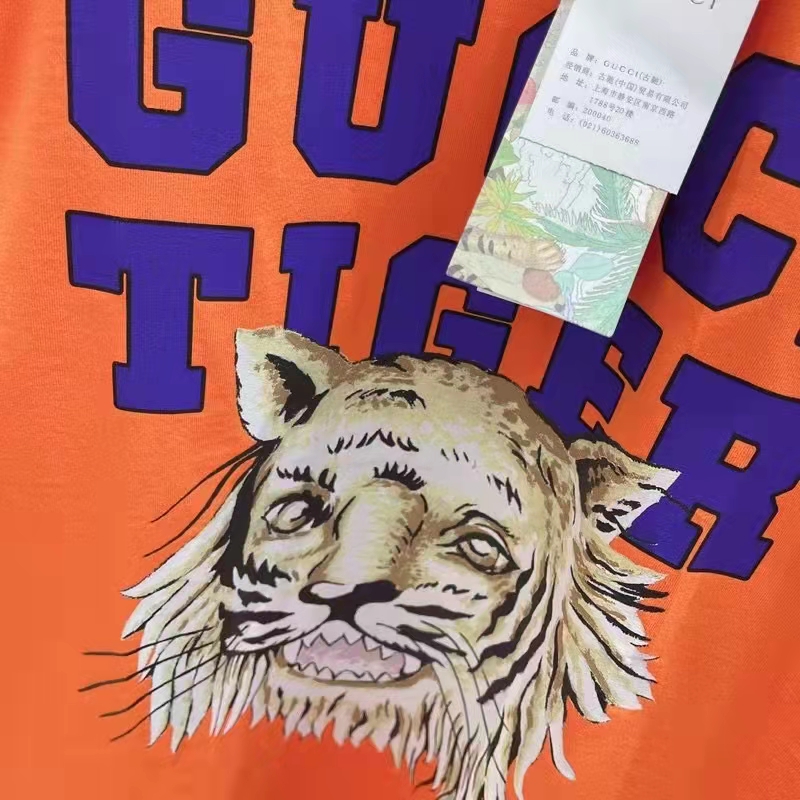 Gucci GG Men Gucci Tiger Cotton T-Shirt Orange Jersey Crewneck