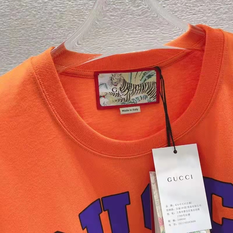 Gucci GG Men Gucci Tiger Cotton T-Shirt Orange Jersey Crewneck