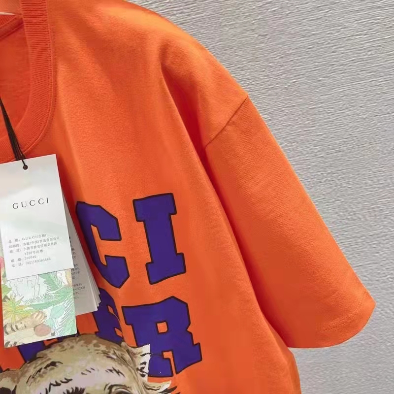 Gucci GG Men Gucci Tiger Cotton T-Shirt Orange Jersey Crewneck