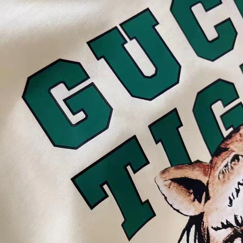 Gucci GG Men Gucci Tiger Cotton T-Shirt White Cotton Jersey Crewneck