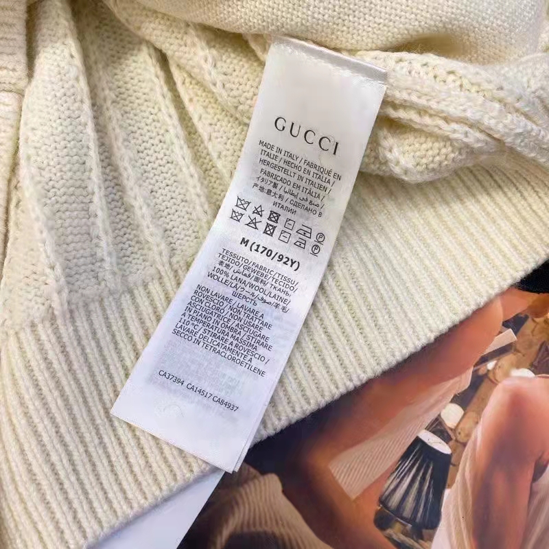Gucci GG Men Gucci Tiger Knit Sweater Patch Wool Cotton Tiger Flower