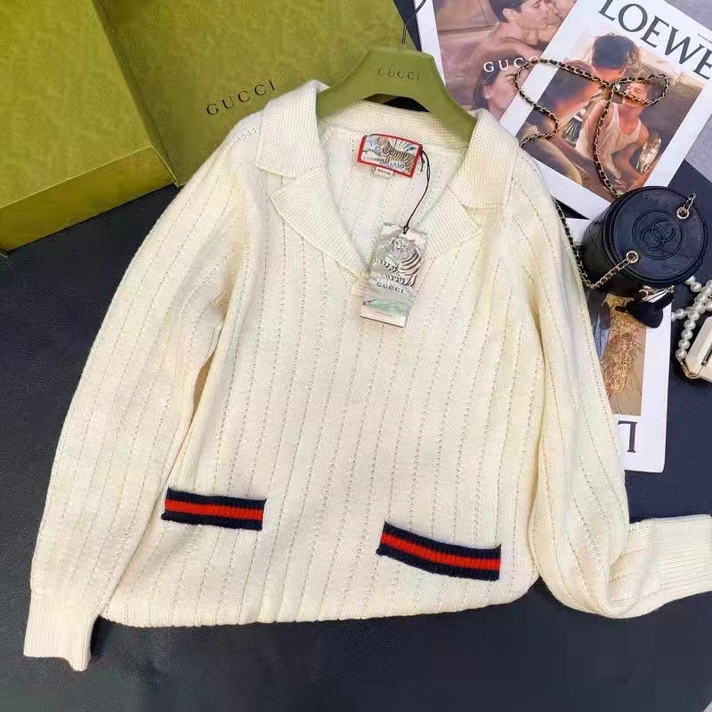 Gucci GG Men Gucci Tiger Knit Sweater Patch Wool Cotton Tiger Flower