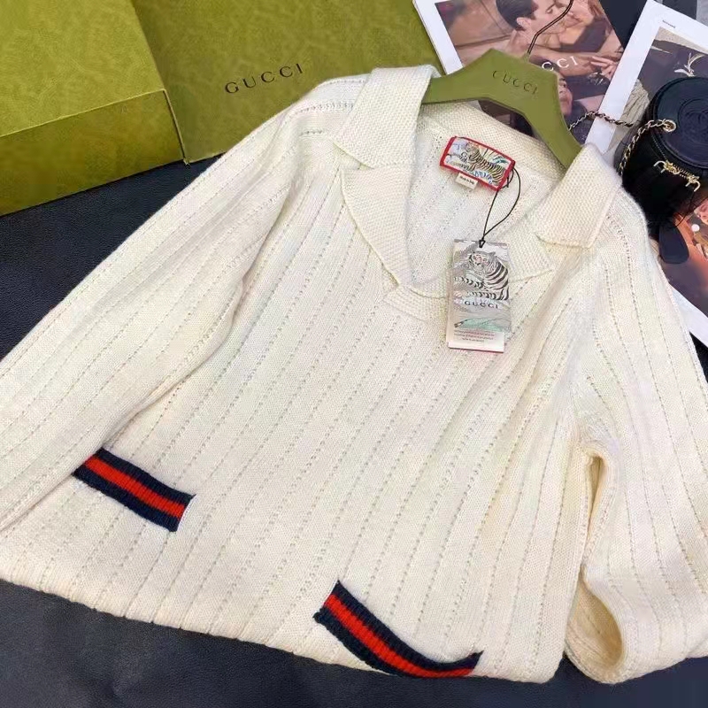 Gucci GG Men Gucci Tiger Knit Sweater Patch Wool Cotton Tiger Flower