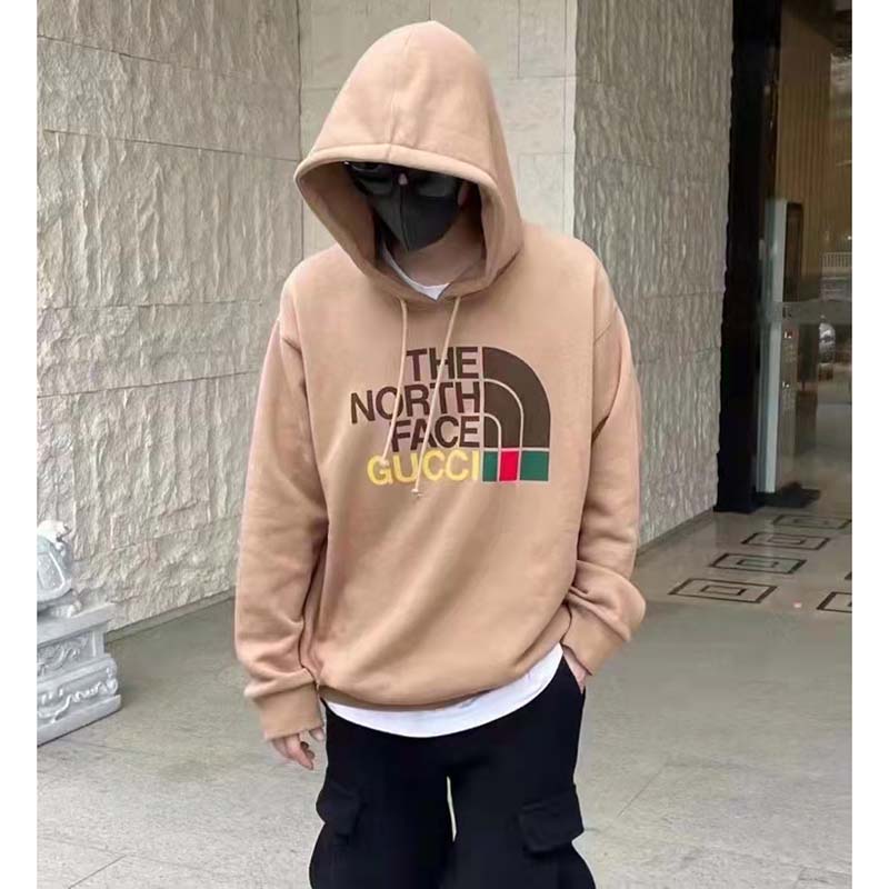 Gucci GG Men The North Face x Gucci Sweatshirt Brown Cotton Jersey Crewneck Oversized Fit