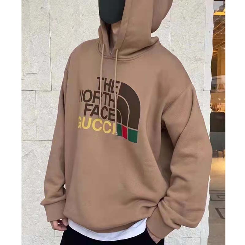 Gucci GG Men The North Face x Gucci Sweatshirt Brown Cotton Jersey Crewneck Oversized Fit