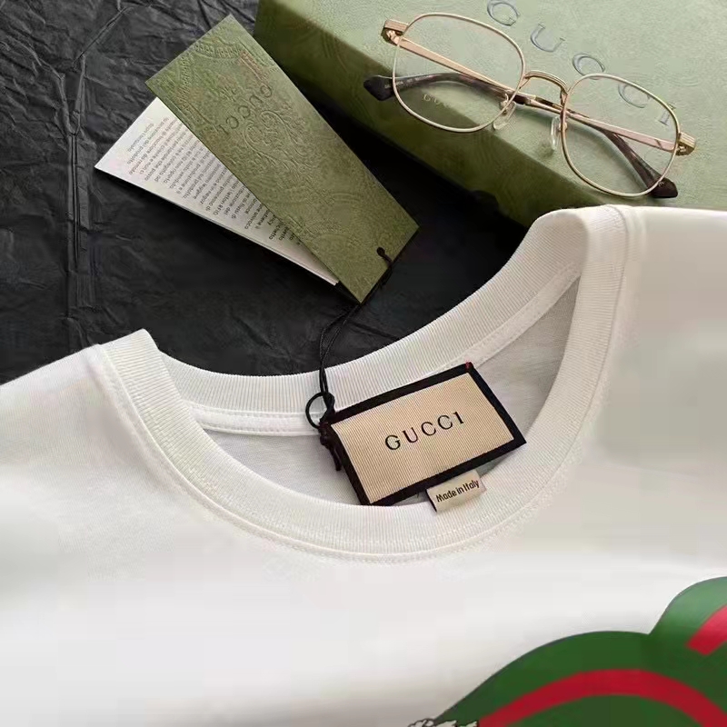Gucci GG Women Tiger Flower Interlocking G T-Shirt Off-White Cotton Jersey Crewneck Oversize Fit